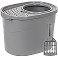Amazon Basics Large Cat Litter Box with High Sides, Top Entry, Includes Scoop, 20.5 x 14.75 x 14.38 inches, Grey