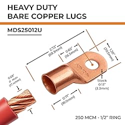 SELTERM 2pcs 250 MCM 1/2" Stud Copper Wire