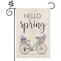 CROWNED BEAUTY Hello Spring Floral Bike Garden Flag 12×18 Inch Small Vertical Double Sided Seasonal Outside Décor for…