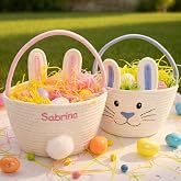 Personalized Easter Bunny Rope Basket (Pink)