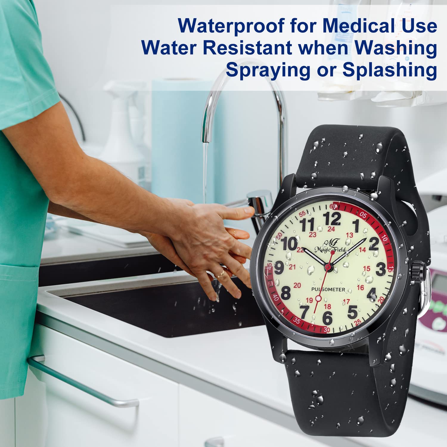 SIBOSUN Nurse Watch Wrist Watch Easy to Read Watches for Medical Students, Nurse, Doctors, Quartz Analog Second Hand Luminous Waterproof Silicone Straps Quick Release