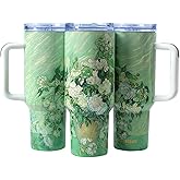 Jormungand 40 oz Tumbler with Handle and Straw Stainless Steel Vacuum Insulated Water Bottle for Hot or Cold Beverages Coffee Mug with Leakproof Straw Lid Sliding Lid Gift for Women&Men (Roses)