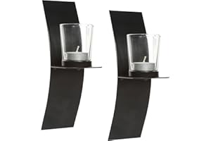 Hosley Set of 2 Modern Art Large Brown Wall Sconces with Clear Glass Tea Light Candle Holders 9 Inches Classic Design Hand Made by Artisans Great Wedding Gift LED Holder O4