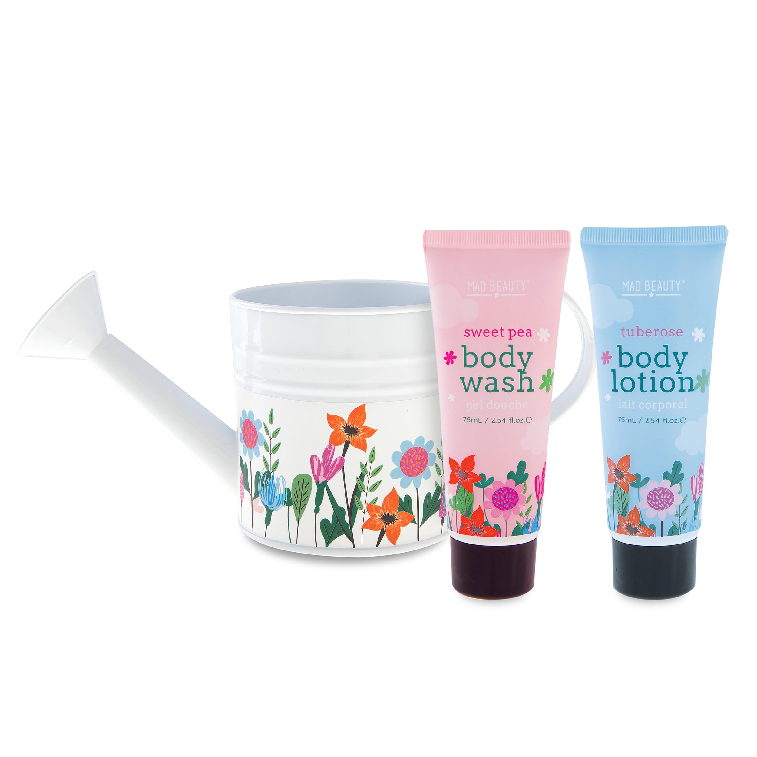 Body Lotion, Body Wash Gift Set | Mad Beauty | In Full Bloom Watering Can Included, Tuberose & Sweet Pea