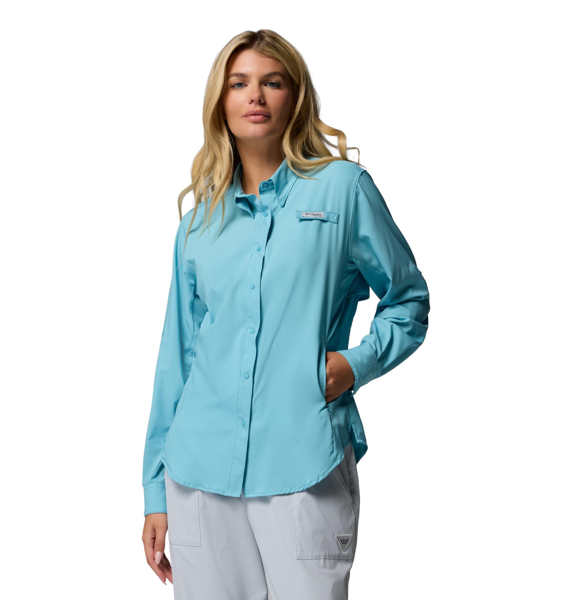 Columbia Womens PFG Tamiami II Long Sleeve Fishing Shirt, Vintage Blue, Large Image
