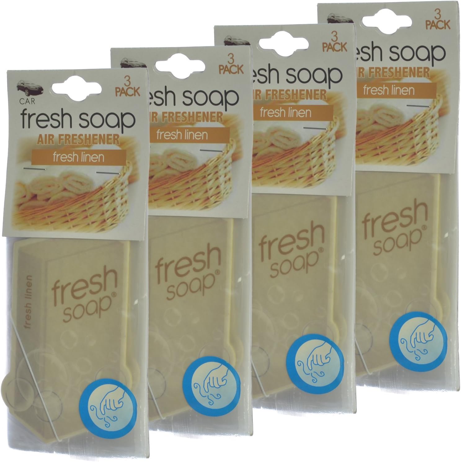Fresh Soap Car Air Freshener Cardboard Hanging Long Lasting Scent, Fresh Linen (12