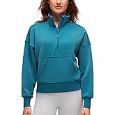 CRZ YOGA SoftAura Half Zip Sweatshirt for Women - Pullover Workout Casual Funnel Neck Sweat Shirts with Pocket