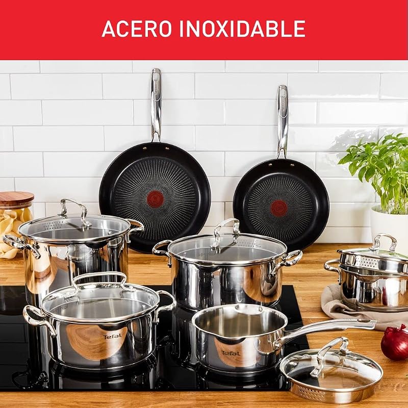 Tefal Duetto - Caçarola 24 cm | Cofre de indução, termofusão, máquina de lavar louça e forno, marcas de medição, aço inoxidável