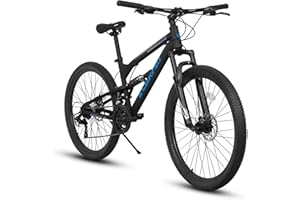 Rycheer Ecarpat 24/26/27.5 Inch Mountain Bike, Full/Front Suspension Mens Boys Mountain Bike with 21 Speed Steel Frame and Dual Disc Brakes, Adult Sport Bicycle for Trail City Road, Gift Choice