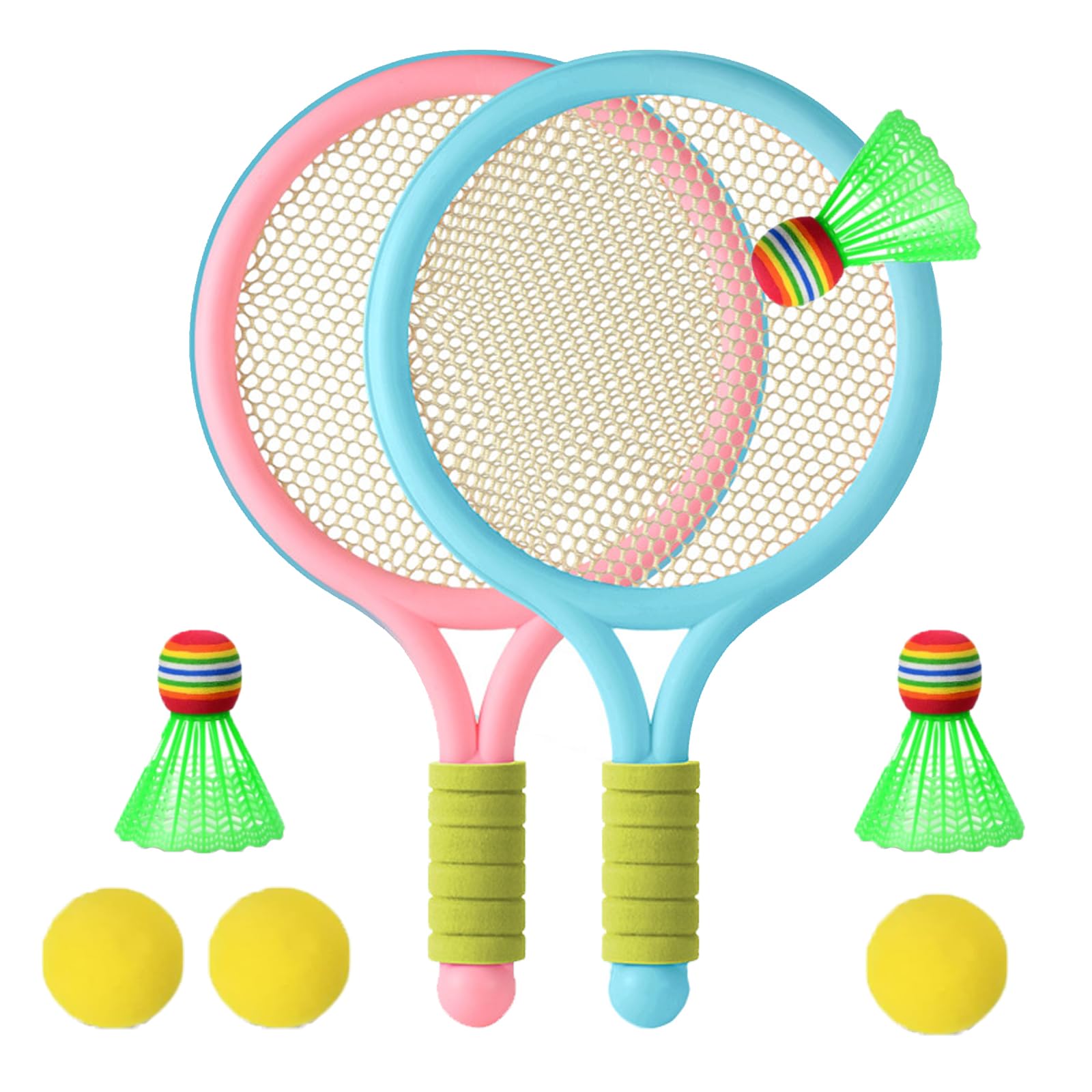 Kids Tennis Rackets Set, 2 Plastic Tennis Rackets and 3 Shuttlecocks and 3 Tennis Balls, Kids Tennis Set for Children Indoor Outdoor Sports Games，Good Companion for Company (Pink-blue)