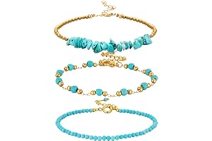 INBAGI 3 Pcs Turquoise Gold Beaded Bracelets for Women Western Bracelets Round Beads Dainty Bracelet Bohemian Jewelry