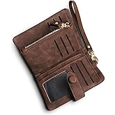 TOPKULL Wallets for Women Bifold Small Rfid Soft Leather Ladies Wallets Trifold Womens Wallets Billfolds Mini Wristlet Clutch Cute Zipper Coin Purse with Wrist Strap