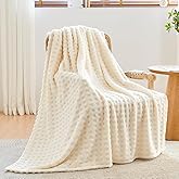 NEWCOSPLAY Super Soft Throw Blanket Ivory Premium Silky Flannel Fleece 3D Waffle Checkered Lightweight Bed Blanket All Season Use (Ivory, Throw(50"x70"))