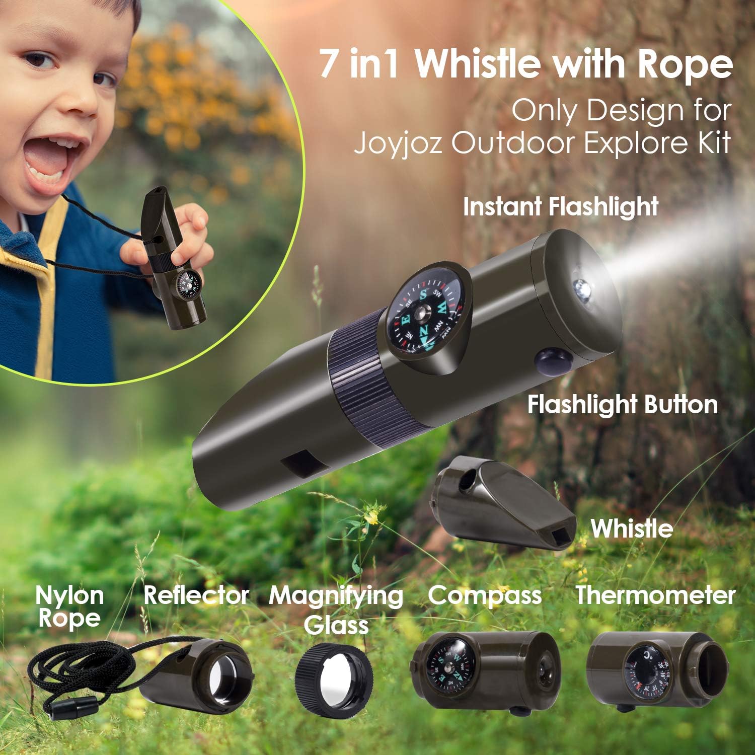 Joyjoz Adventure Kit, Kids Outdoor Kit with Compass, Binoculars, Flashlight, Magnifying Glass, Backpack, Butterfly Net Toys Gift for Boys & Girls Age 3-12 Year Old Camping Hiking: Toys & Games