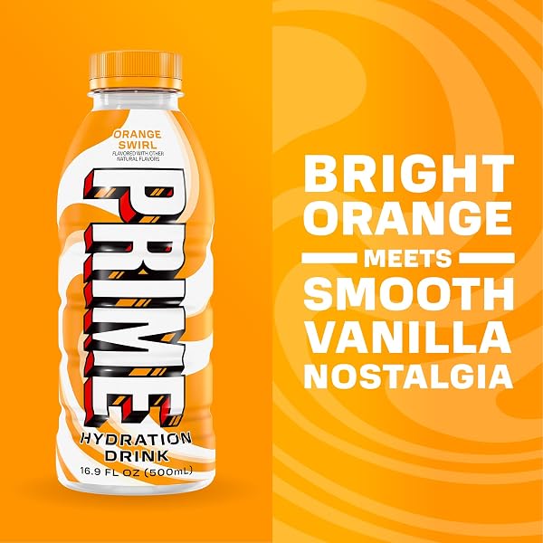 PRIME HYDRATION ORANGE SWIRL, SUGAR FREE SPORTS DRINKS, ELECTROLYTE ENHANCED TO REPLENISH FLUIDS, B VITAMINS, ANTIOXIDANTS, MADE WITH NATURAL FLAVORS, 16.9 FL OZ 12 PACK