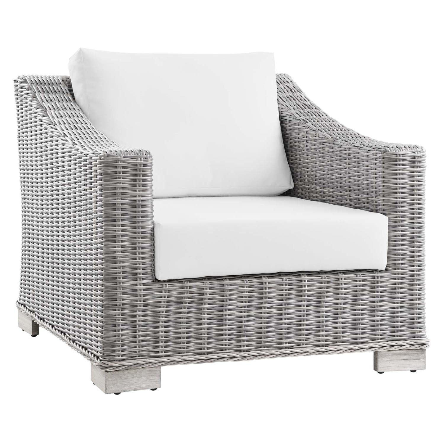 Photo 1 of Conway Outdoor Patio Wicker Rattan Armchair in Light Gray White