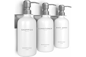 Luxury Shampoo and Conditioner Dispenser Set Wall Mounted by Brighter Barns - Refillable Shampoo Dispenser for Shower Wall - Shower Bottles 3 Chamber No Drill for Guest Bathroom, Airbnb, Hotel (White)