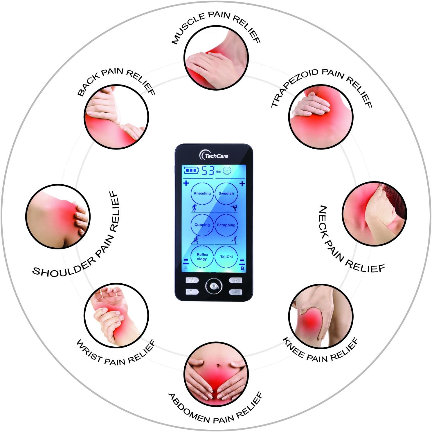 [Lifetime Warranty] TechCare Plus 24 Modes Tens Unit Massager Rechargeable Unit Electric Complete Set + Fat Burner Belt + Reflexology Shoes Back Neck Pain: Health & Personal Care