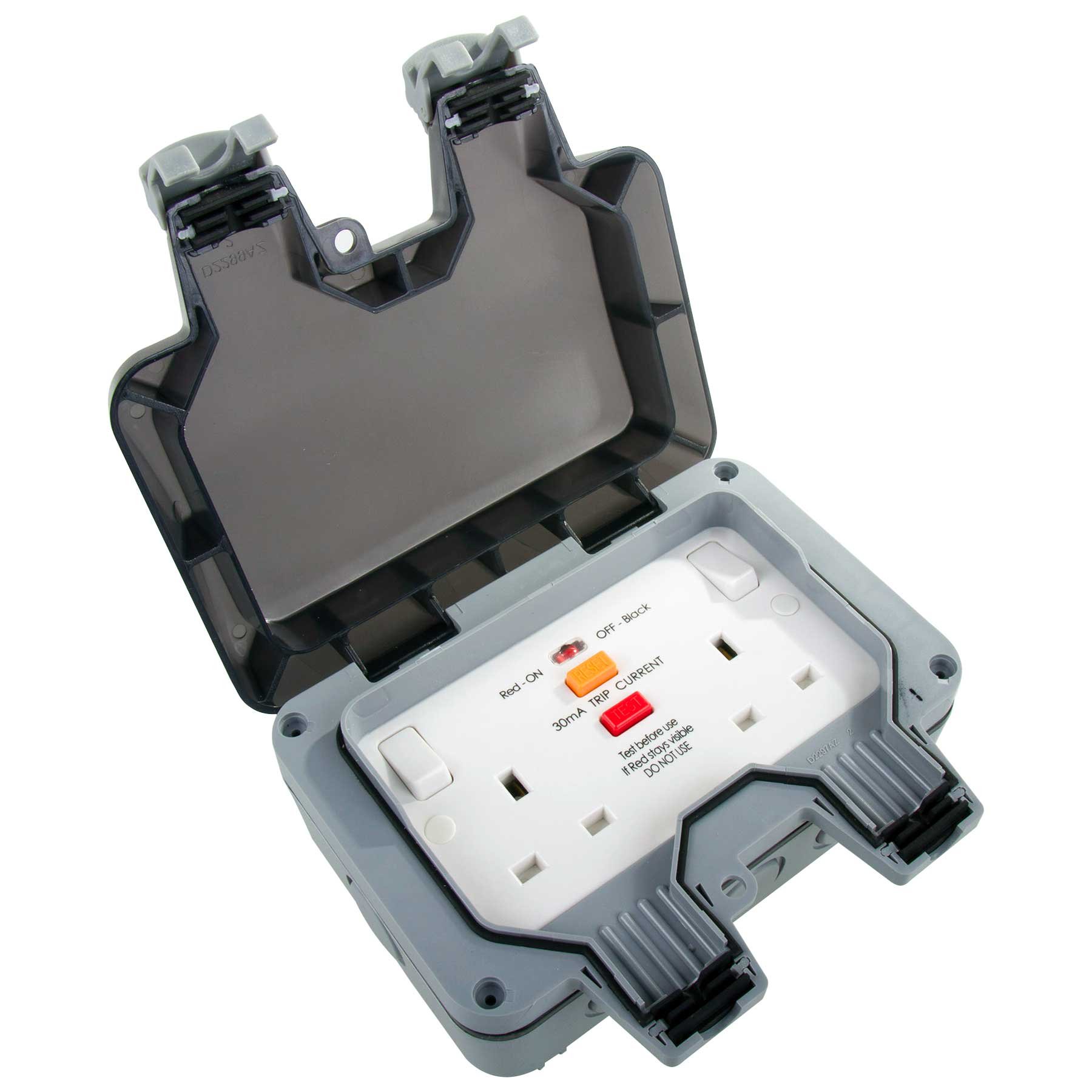 BG Electrical WP22RCD Nexus Storm IP66 Grey 2 Gang 13A 30mA DP RCD Latched Switched Socket by B G Electrical