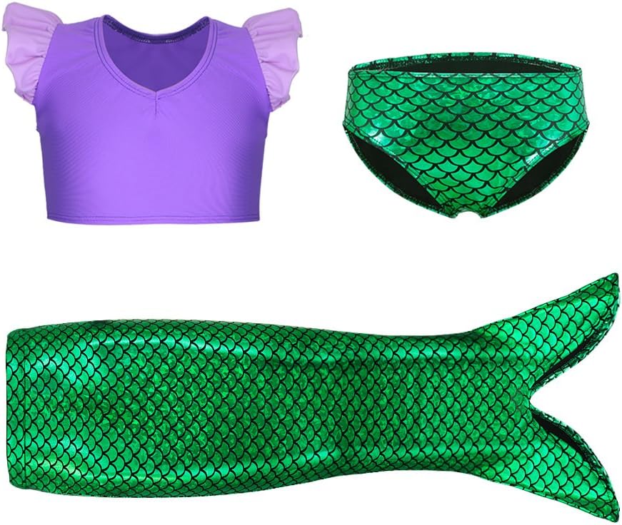 3Pcs Girls Swimwear Ruffle Top Bikini Swimsuits Party Mermaid Costume