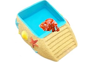 GXSDJ Hermit Crab Water Bowl with Climbing Ramp, Resin Reptile Water Dish Tortoise Habitat Accessories for Turtle, Snake, Lizard, Frog, Gecko, Bearded Dragon (Medium)
