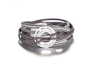 KSQS Multi-layer Leather Wrap Cuff Bracelet, Boho Wide Braided Buckle Bracelets for Women, Waterproof Leather Wristband Bangles