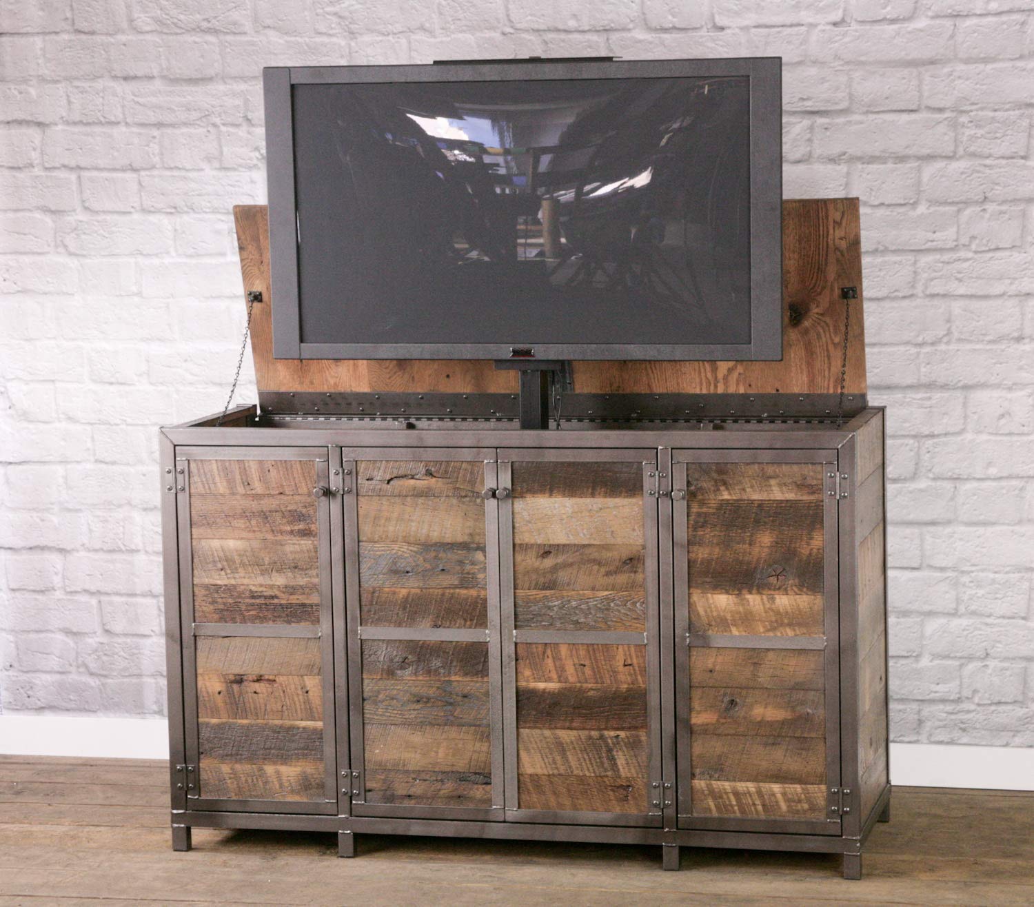 Amazon Com Rustic Industrial Tv Lift Cabinet Infinity Edge Media