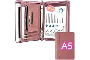 KISSKI·H OLVIDO KISSKI A5 Planner Binder 6 Ring Padfolio for Women, Zippered Padfolio Notebook Organizer Folio, Resume Folders for Interview with 1pc A5 Notepad, 10.6 x 7.6 in, Tablet Case for iPad Mini/Air 2, Pink