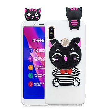 Yobby Coque Pour Xiaomi Redmi Note 5 Promince Mignon 3d Dessin Animé Animaux Noir Chat Kawaii Motif Couverture Souple Flexible Caoutchouc Antichoc