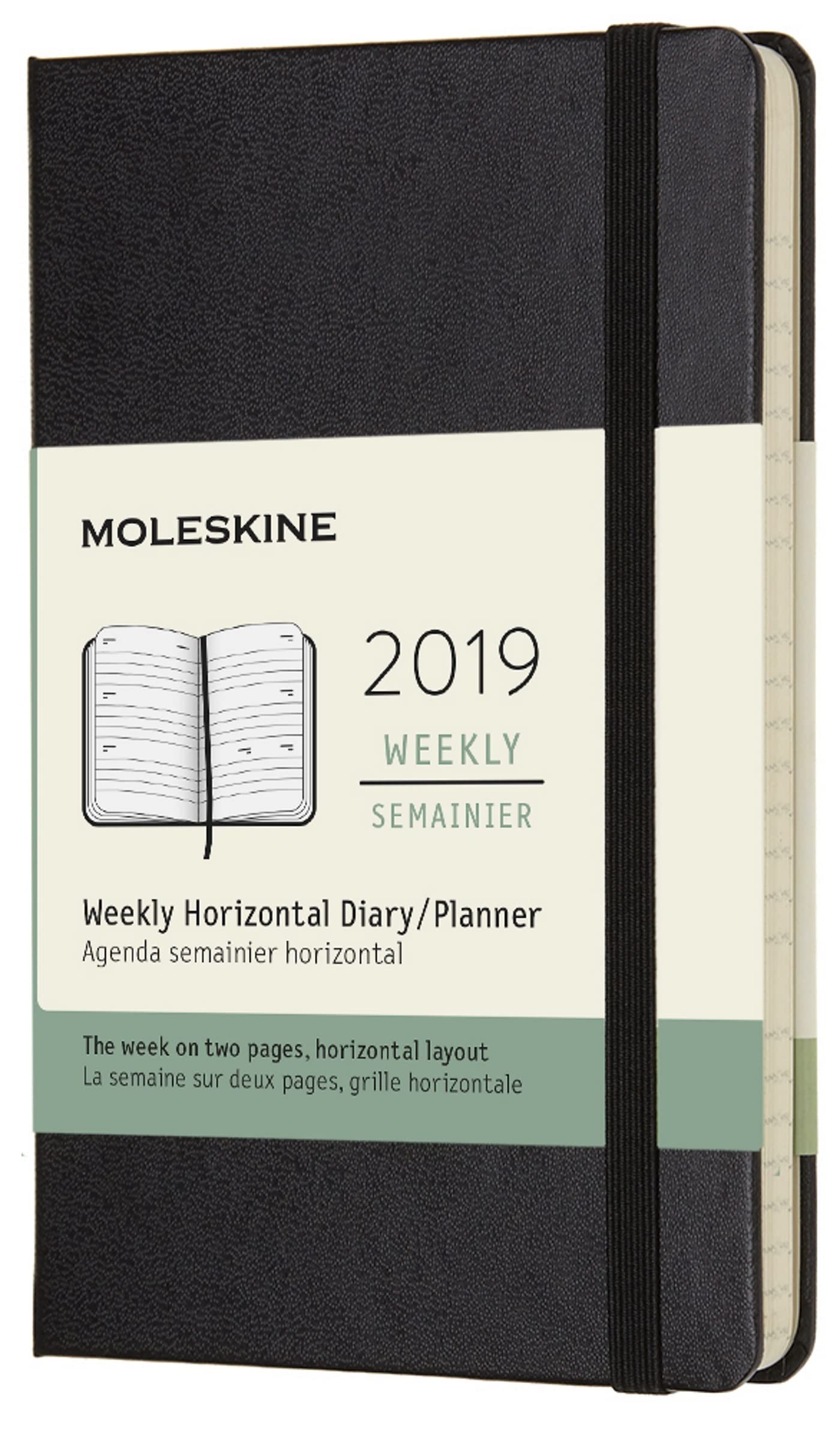 Moleskine Planner Diary 2019 12M Weekly Horizontal Pocket Black Hard Cover, 9x14 cm