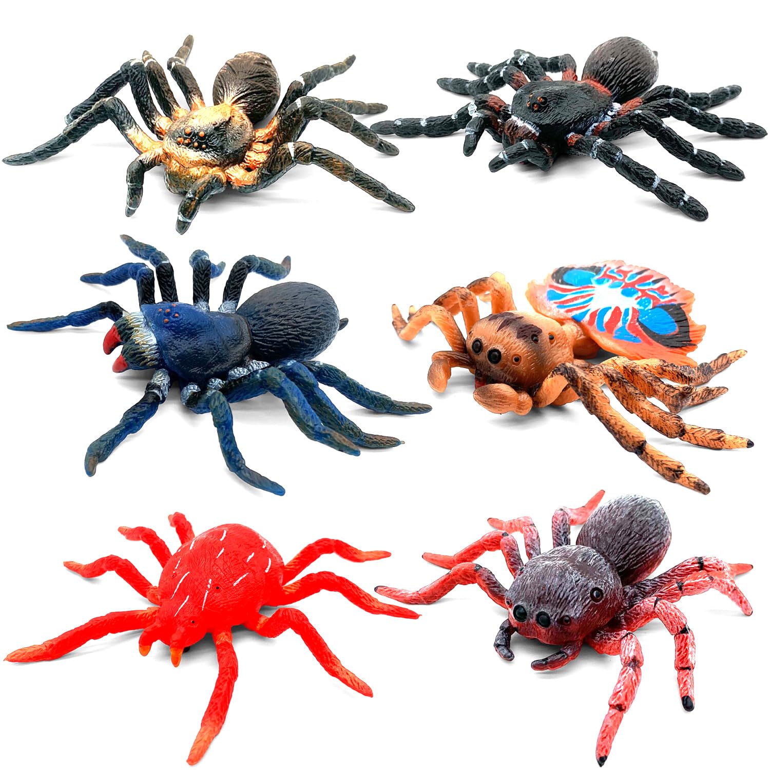 6 Pack Realistic Stretchy Rubber Spider Toys - Soft Plastic Halloween Decorations, Scary Prank Props, Party Favors Toys for Kids Halloween Birthday (6 PCS)