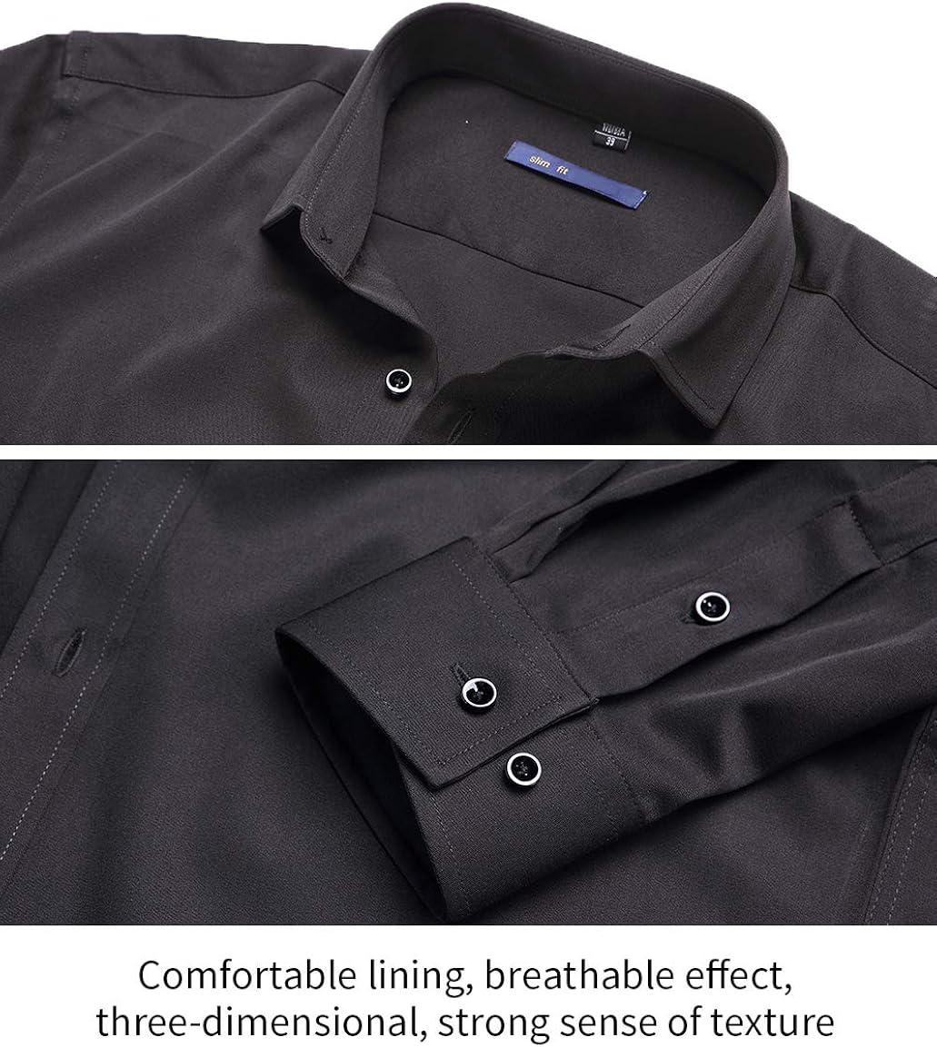 FLY HAWK Mens Dress Shirts, Slim Fit Long Sleeves Elastic Bamboo Fiber Button Down Shirts at  Men’s Clothing store