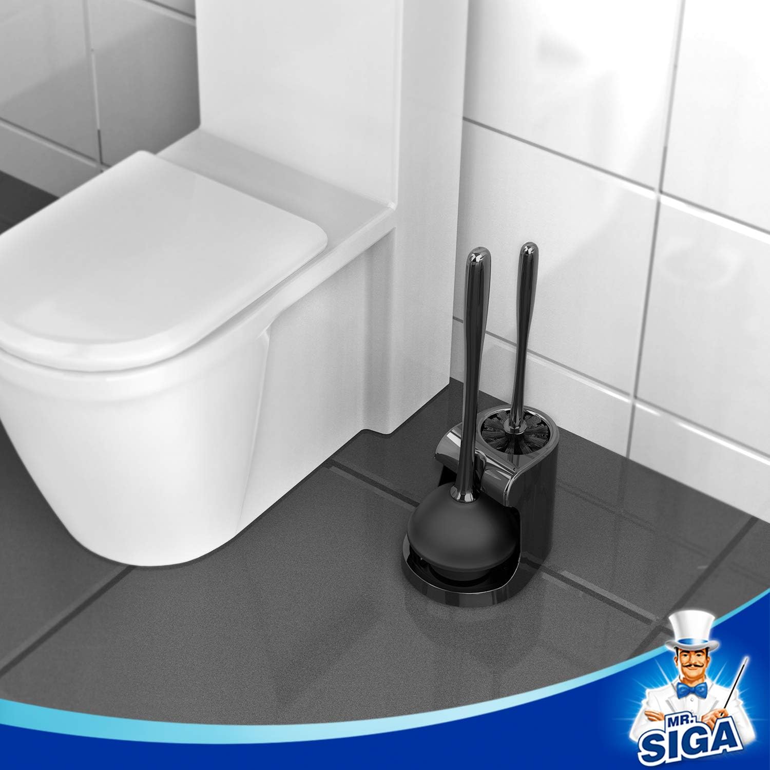 MR.SIGA Toilet Plunger and Bowl Brush Combo for Bathroom Cleaning, Black, 2 Sets: Home & Kitchen