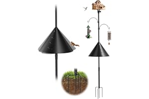 KBLOONG 97 Inch Bird Feeder Pole, Bird House Pole Mount Kit with Squirrel Proof Baffle, Double Shepherds Hooks for Outdoor,Adjustable Birdfeeder Poles for Outdoor,Yard Decor,Black (House Not Included)
