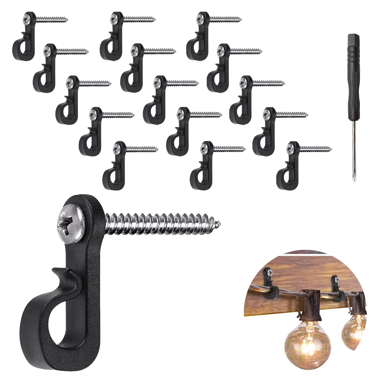 DALAETUS 20 Pcs Q-Hanger Hook with Screwdriver Set, Indoor and Outdoor Screw in Hooks for Easy Release Outdoor LED Light String, for Christmas Lights, New Year Party