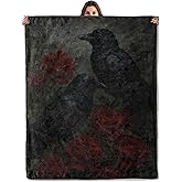 Black Raven and Red Roses Throw Blanket for Boys Girls Kids Adults, Cozy Gothic Bird Theme Flannel Blankets Gifts for Camping, Bedroom, Couch, Room Home Decor, 50"x60"