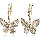 WASAIE Butterfly Hoop Dangling Earrings For Women,Crystal Rhinestone CZ Drop Earrings For Lady,Gold Plated Cubic Zirconia Earrings for Prom Wedding Brides