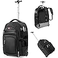 Rolling Backpack with Wheels, USB & Type-C Charging Ports, 21x14x9, Water-Resistant, 17.3" Laptop Compartment, EVA Material, Built-In Customs Lock – Wheeled Business Backpack for Travel, Work, College