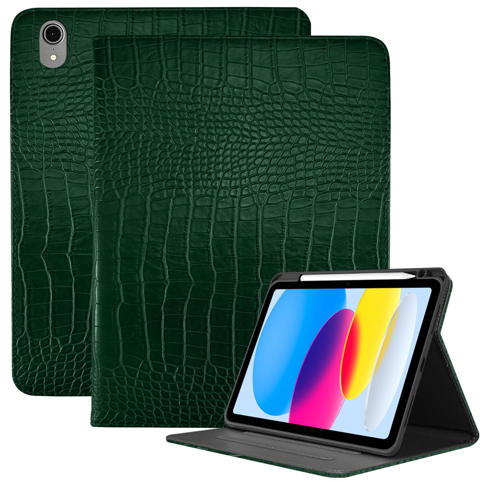 Photo 1 of Deokke Premium Leather Compatible with iPad (A16) 11th Generation 11 Inch Case 2025,iPad 10th Generation 10.9 Inch Case 2022,Pencil Holder Folio Crocodile Auto Sleep/Wake Cover Women Girls-Dark Green