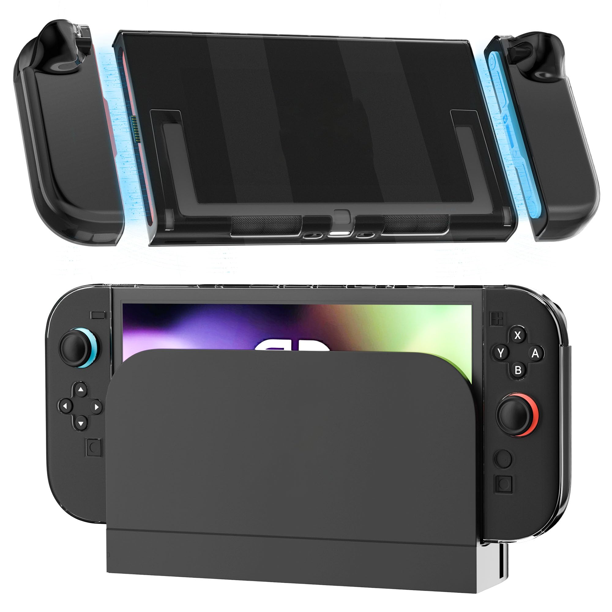 RHOTALL [Upgraded Version Easily Dock] Clear Black Dockable Case for Nintendo Switch 2 2025,Protective Hard PC Shell,Slim Transparent Cover with Detachable joycon Compatible with Switch 2