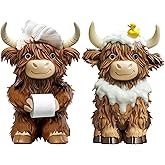 Burbell 2 Pcs Highland Cow Bathroom Figurines Bathroom Theme Highland Cow Christmas Gnomes Bath Resin Statue Calf Gifts for Christmas Farmhouse Home Garden Kitchen Office Tiered Tray Table Decor