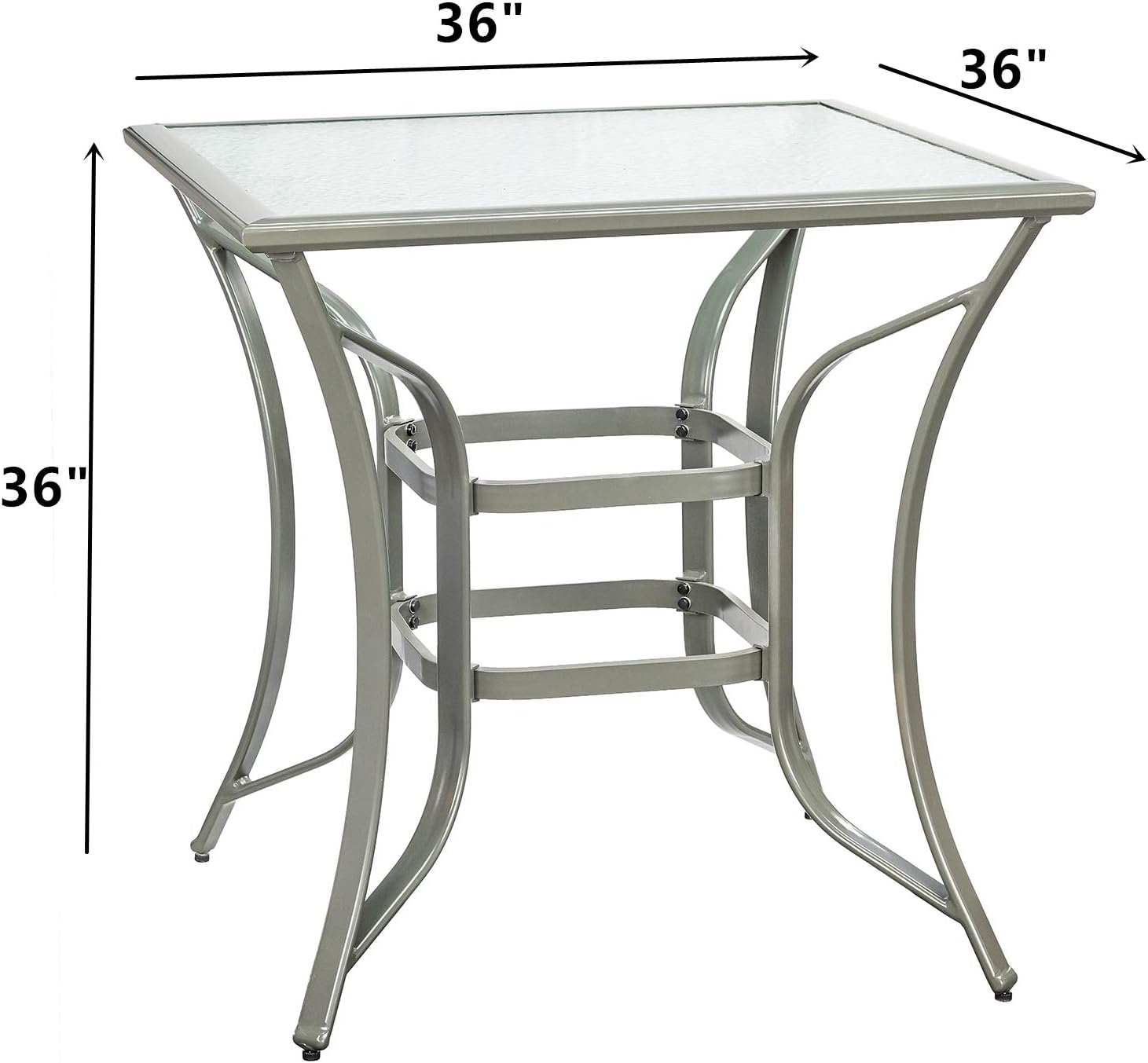 36" Outdoor Patio Dining Bistro Table Aluminum Square Bar Height Table Garden Backyard Furniture, Water Ripple Tempered Glass Top: Kitchen & Dining