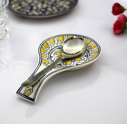 KITTENS Ceramic Spoon Rest Hand Painted in Blue & Yellow