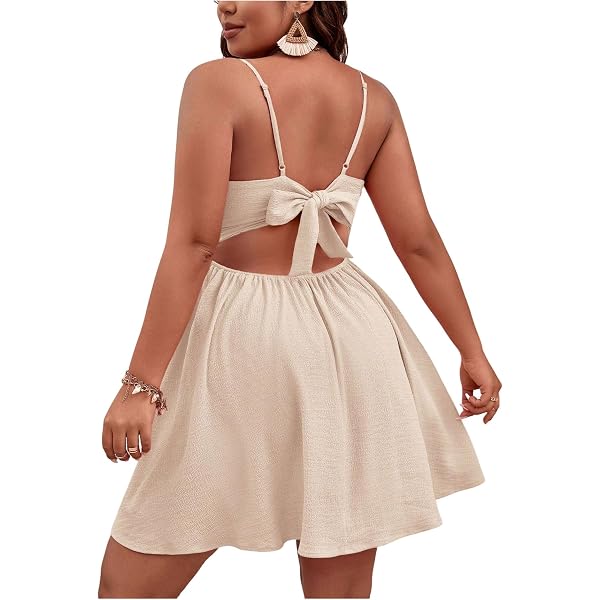 WDIRARA Women's Plus Size Spaghetti Strap Sleeveless Flared Hem A Line Cami  Dress Black Large Plus at Amazon Women's Clothing store