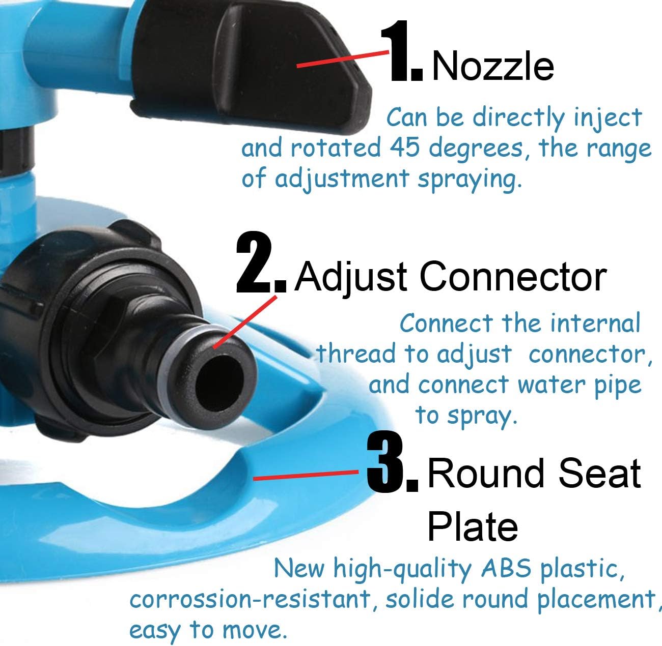 TIHOOD Garden Sprinkler, 360° Automatic Rotating Portable Lawn Sprinkler, Adjustable Gardening Supplies 3 Arm Nozzle Watering System- Water Up to 3, 600 Sq. Ft. Coverage (Blue) : Garden & Outdoor