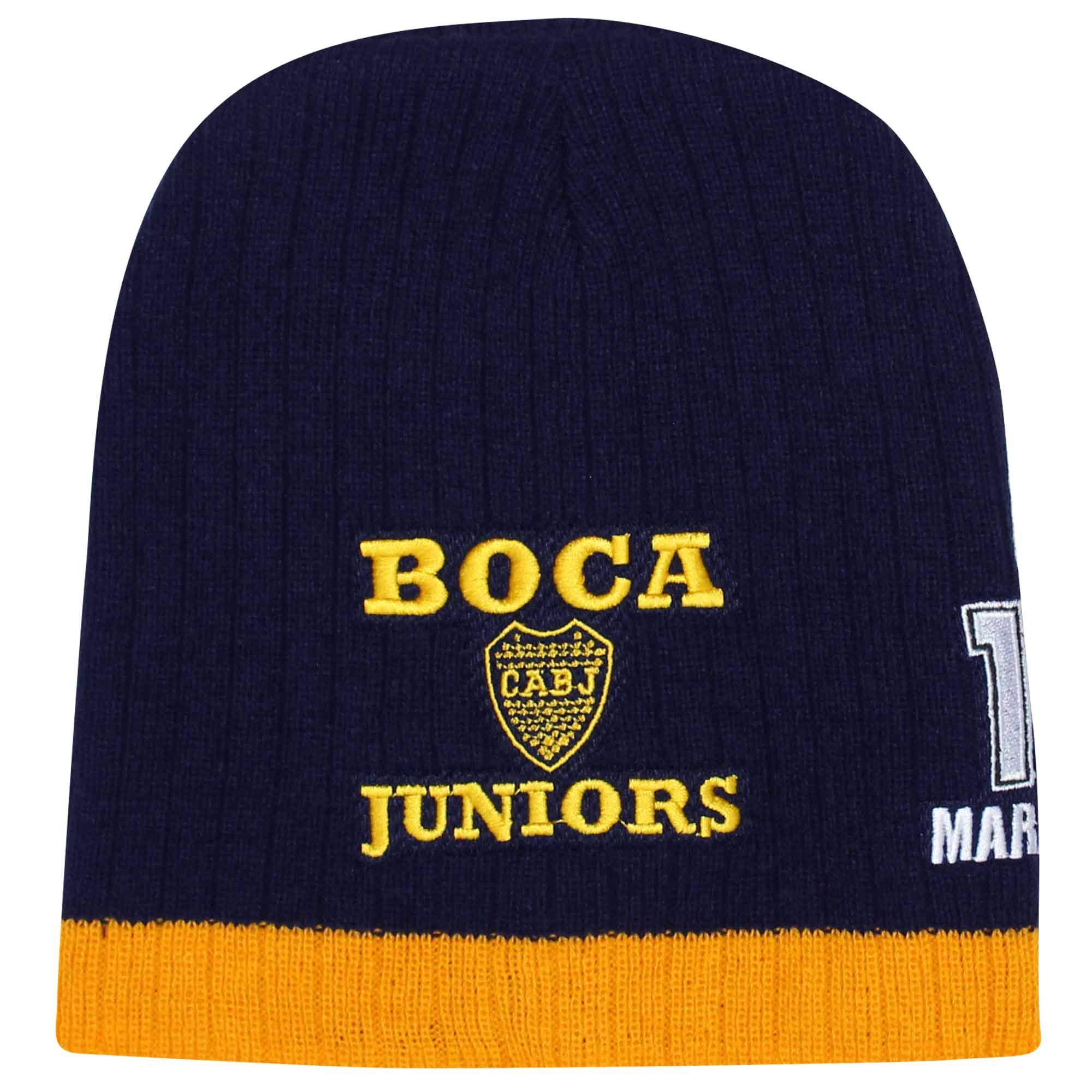 Boca Juniors CABJ Official Crest & Diego Maradona Beanie Hat (100% Acrylic) Multicoloured