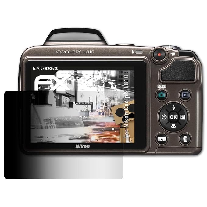 atFoliX Blickschutzfilter für Nikon Coolpix L810 Blickschutzfolie, 4-Wege Sichtschutz FX Schutzfolie