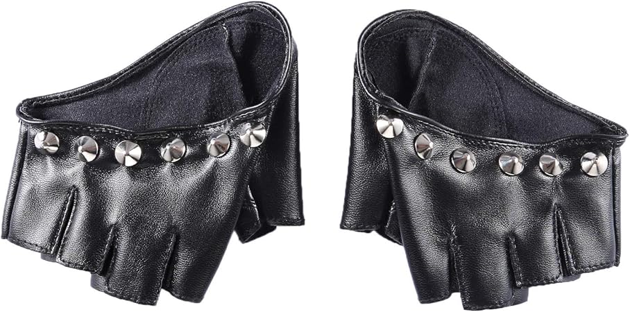 halber Finger JISEN Damen Handschuhe aus PU-Leder mit Nieten mit G/&uuml;rtel