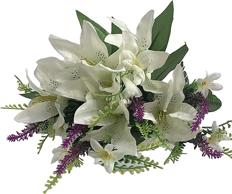 Amazon 造花 白シック系花束 2束セット Mサイズ 全長約46 1本あたり800円 税込 アートフラワー花束 おしゃれ インテリア ナチュラル ウェディング お見舞い花 仏壇花 仏様 仏花 お供え花 造花 オンライン通販