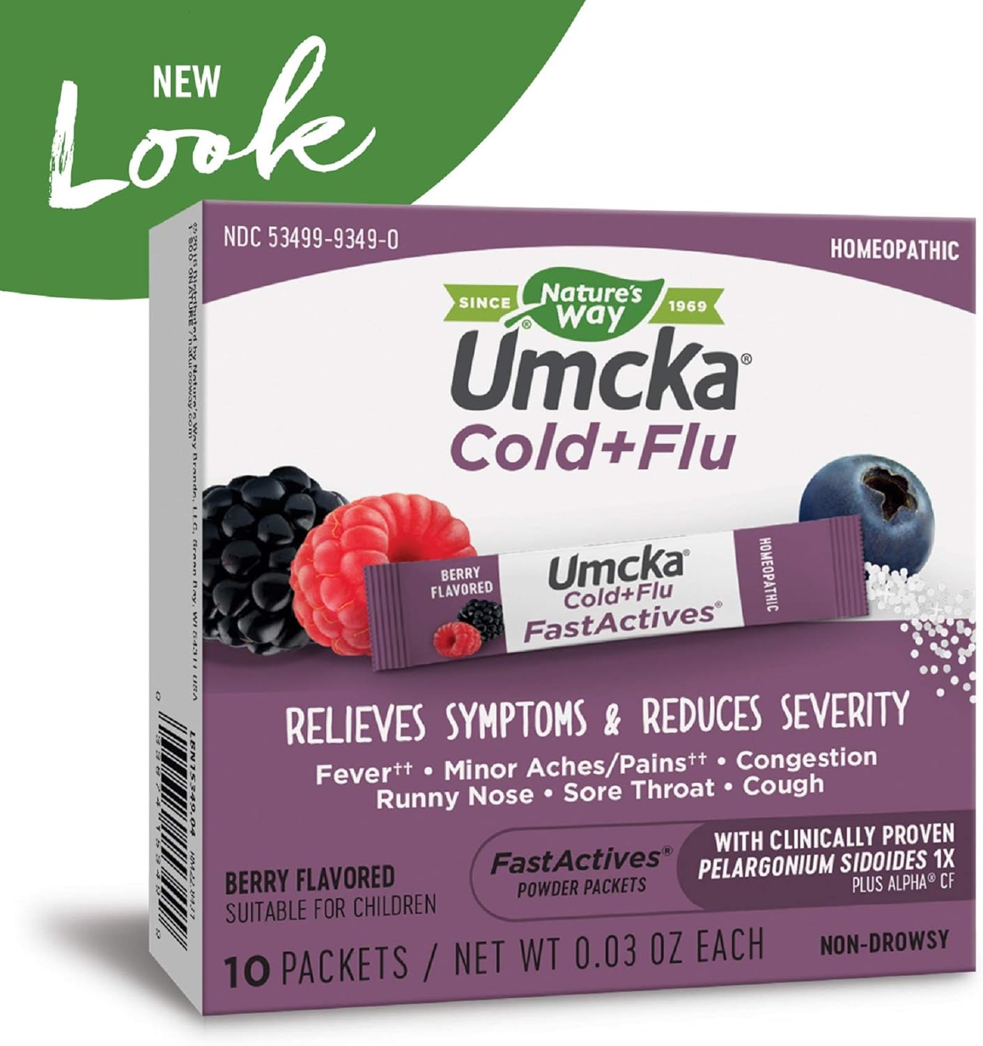 Nature's Way Umcka® FastActives® Cold + Flu Relief Multi-Action Non-Drowsy Formula, Rapidly Melts In Your Mouth Powder Packets, 10 Berry Flavored Packets: Health & Personal Care